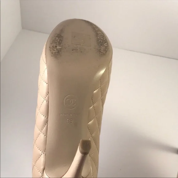 Chanel Tan Quilted Logo Heel - Picture 7 of 9